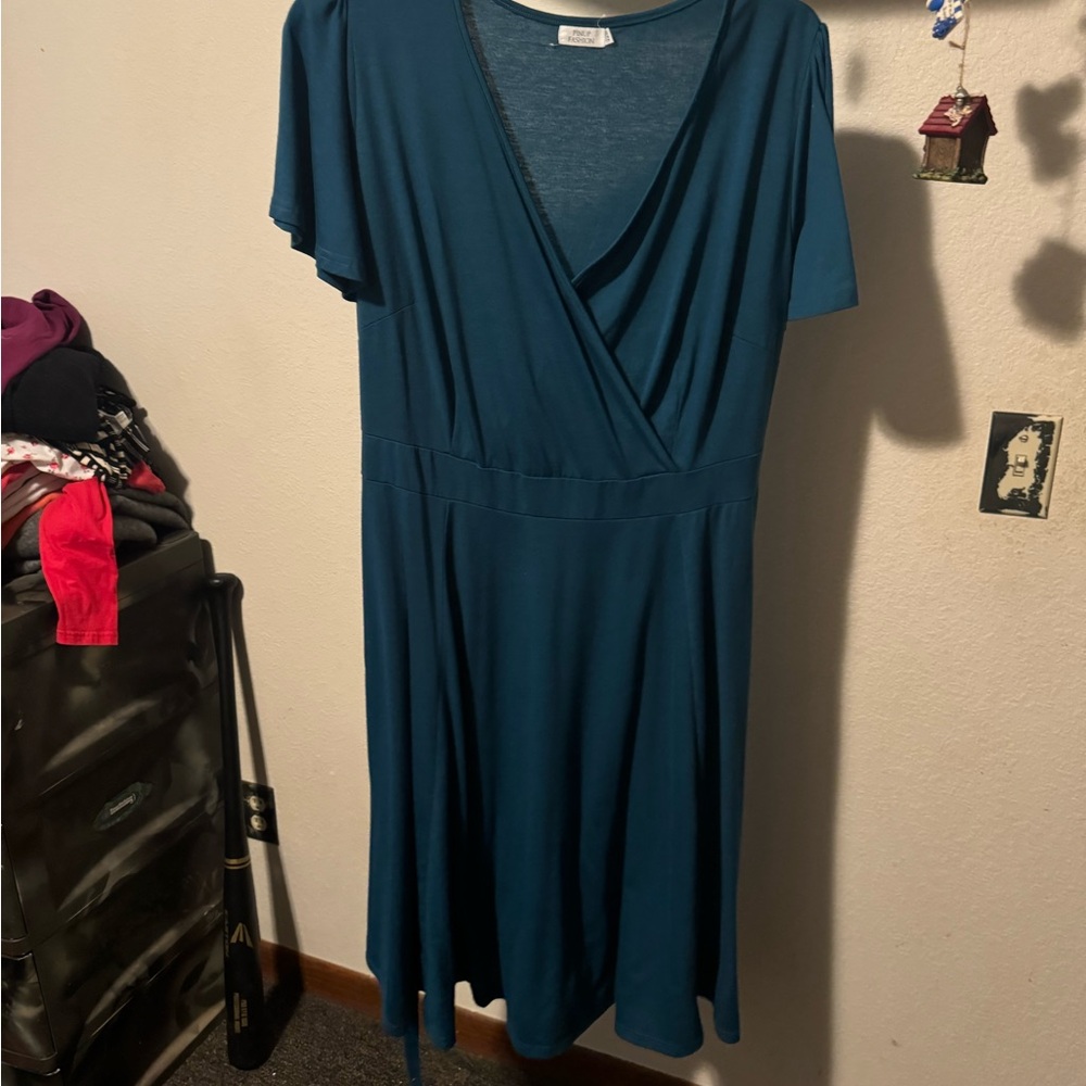 Elegant Teal Wrap Dress